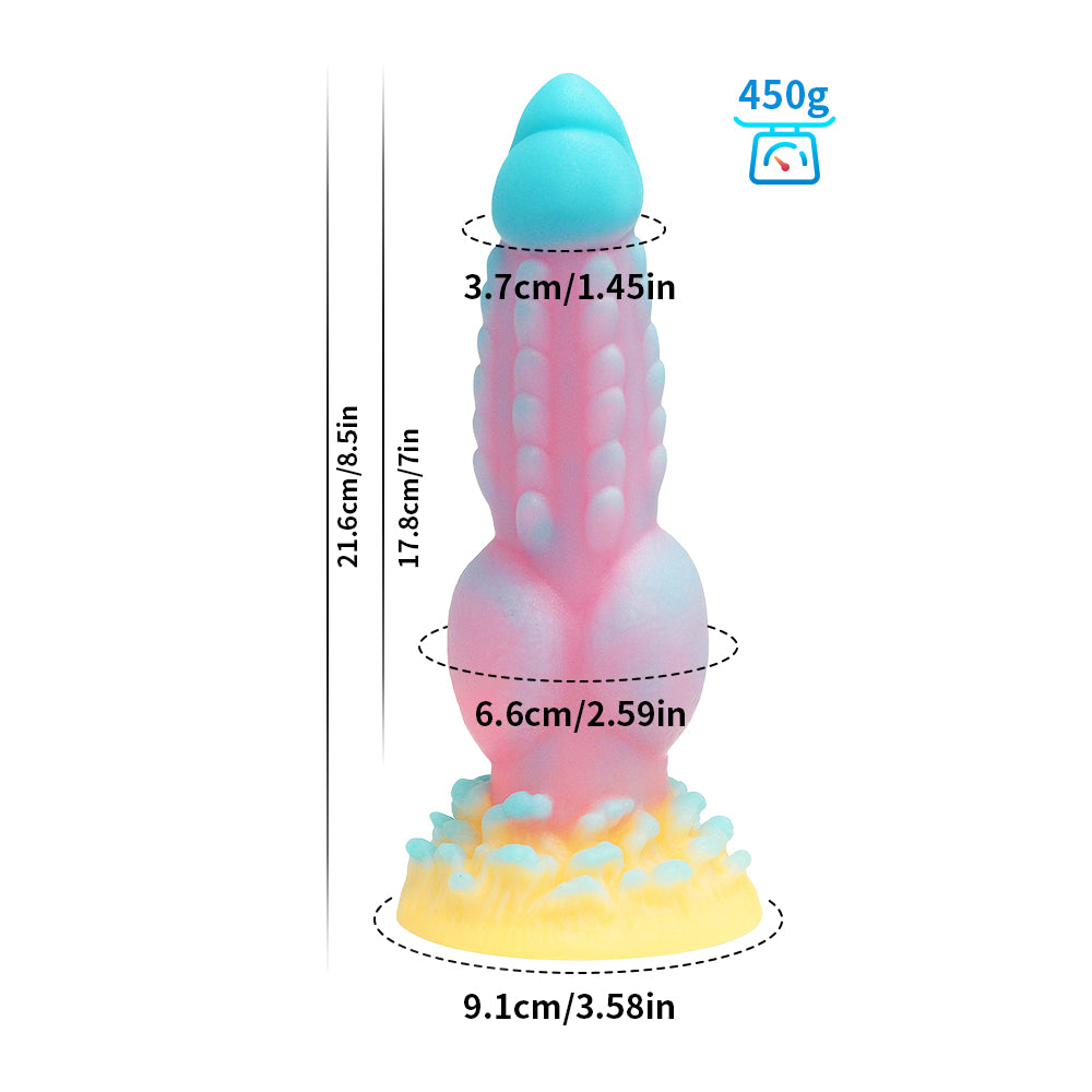 Pink-Blue-Yellow Fantasy Silicone Dildo with Knot