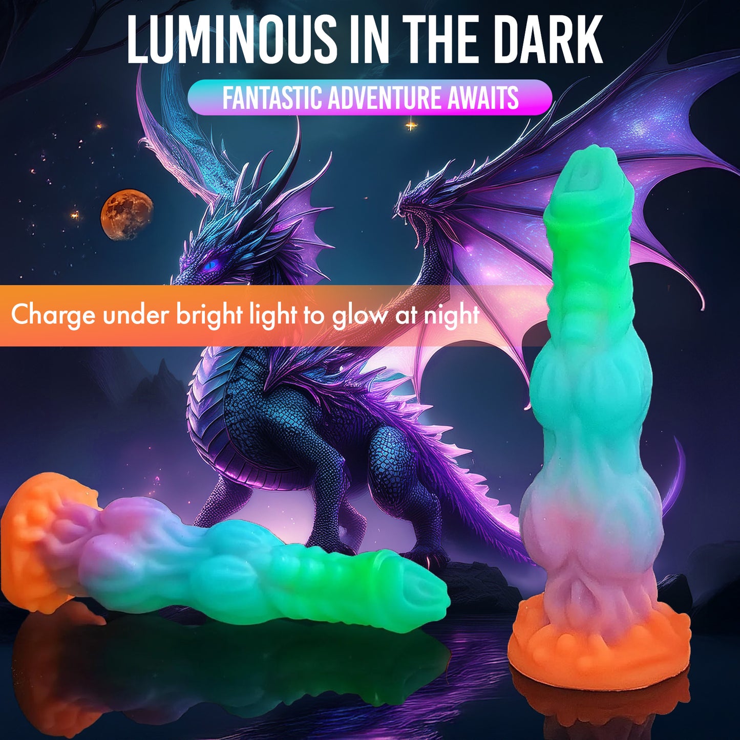 Big 2-Knot Colorful Fantasy Silicone Dildo – Glow-in-the-Dark