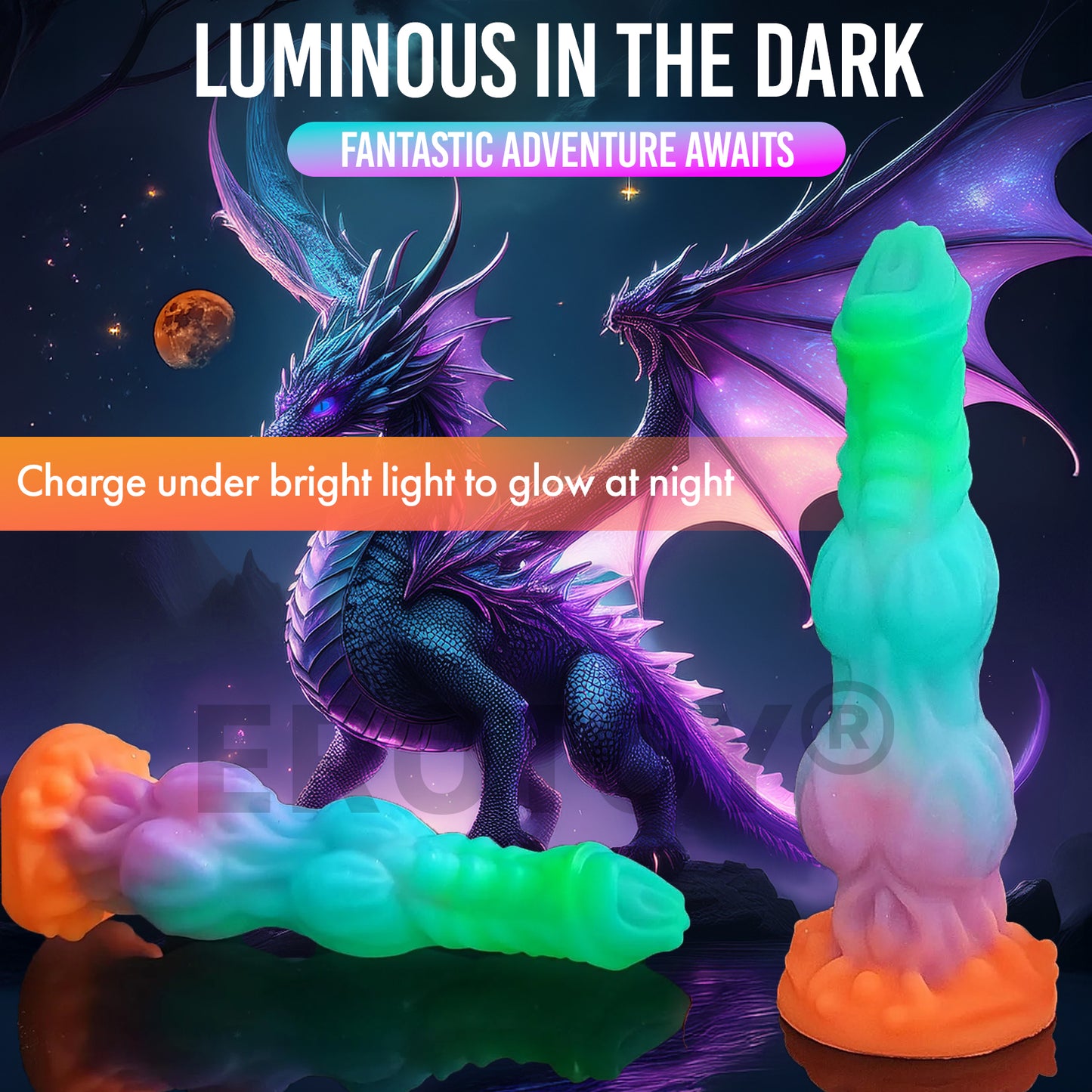 Big 2-Knot Colorful Fantasy Silicone Dildo – Glow-in-the-Dark