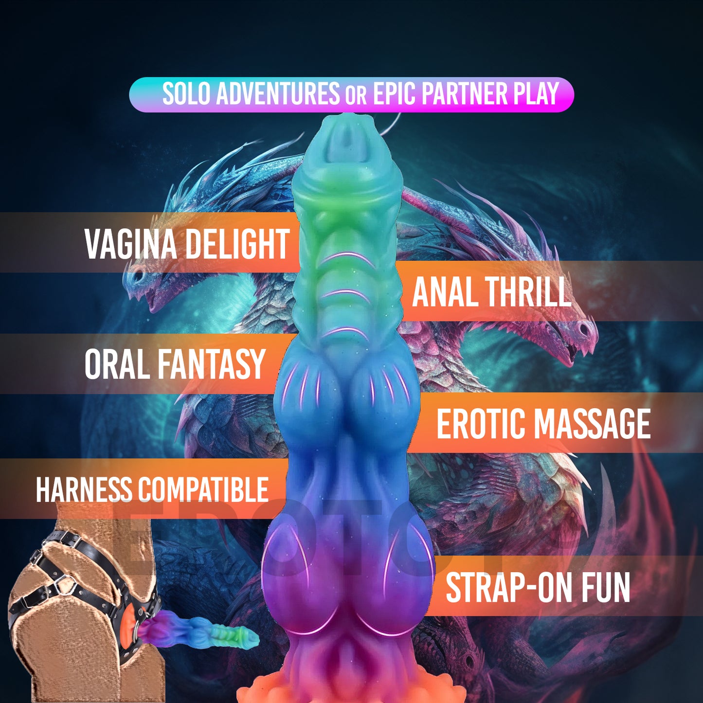 Big 2-Knot Colorful Fantasy Silicone Dildo – Glow-in-the-Dark