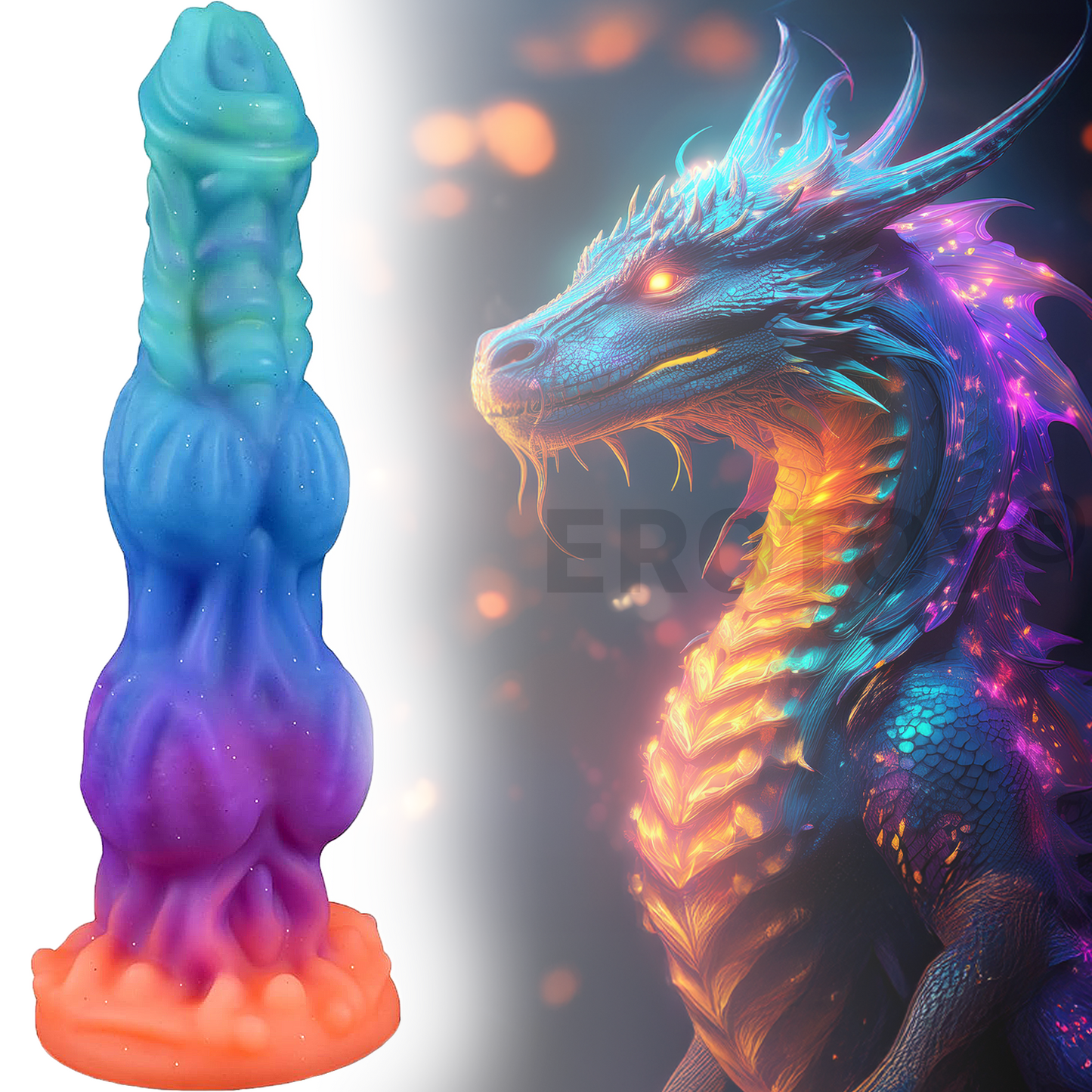 Big 2-Knot Colorful Fantasy Silicone Dildo – Glow-in-the-Dark