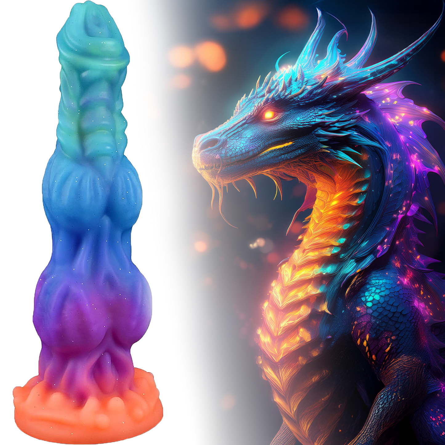 Big 2-Knot Colorful Fantasy Silicone Dildo – Glow-in-the-Dark