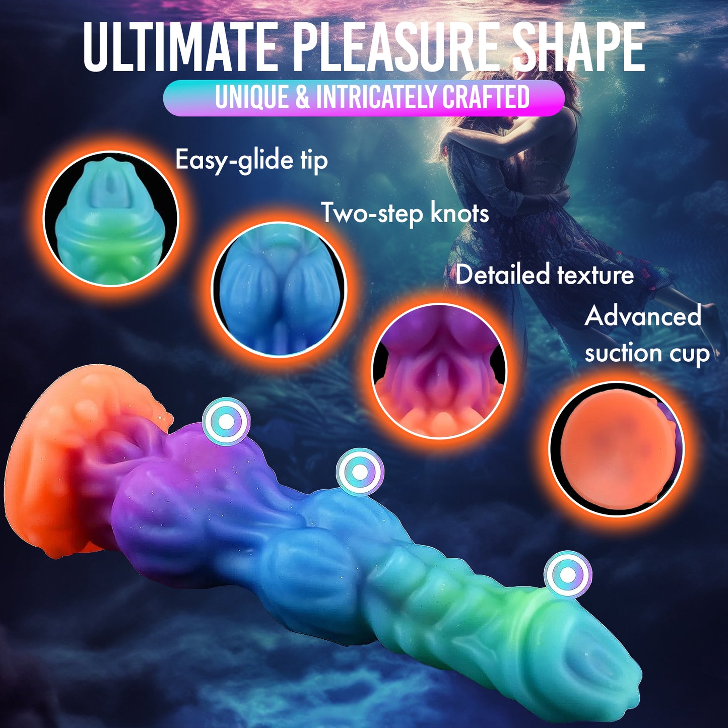 Big 2-Knot Colorful Fantasy Silicone Dildo – Glow-in-the-Dark