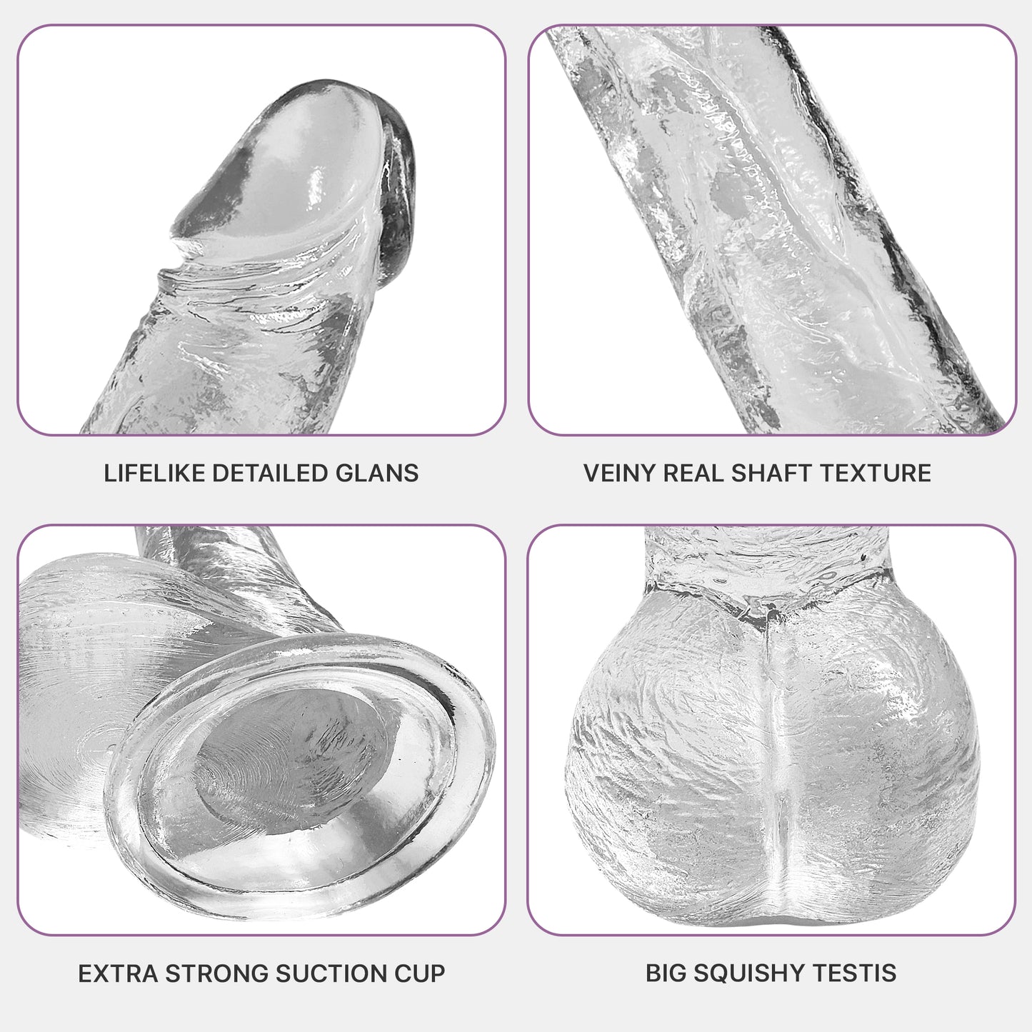 Clear Realistic Textured Jelly Dildo 8" with Suction Cup