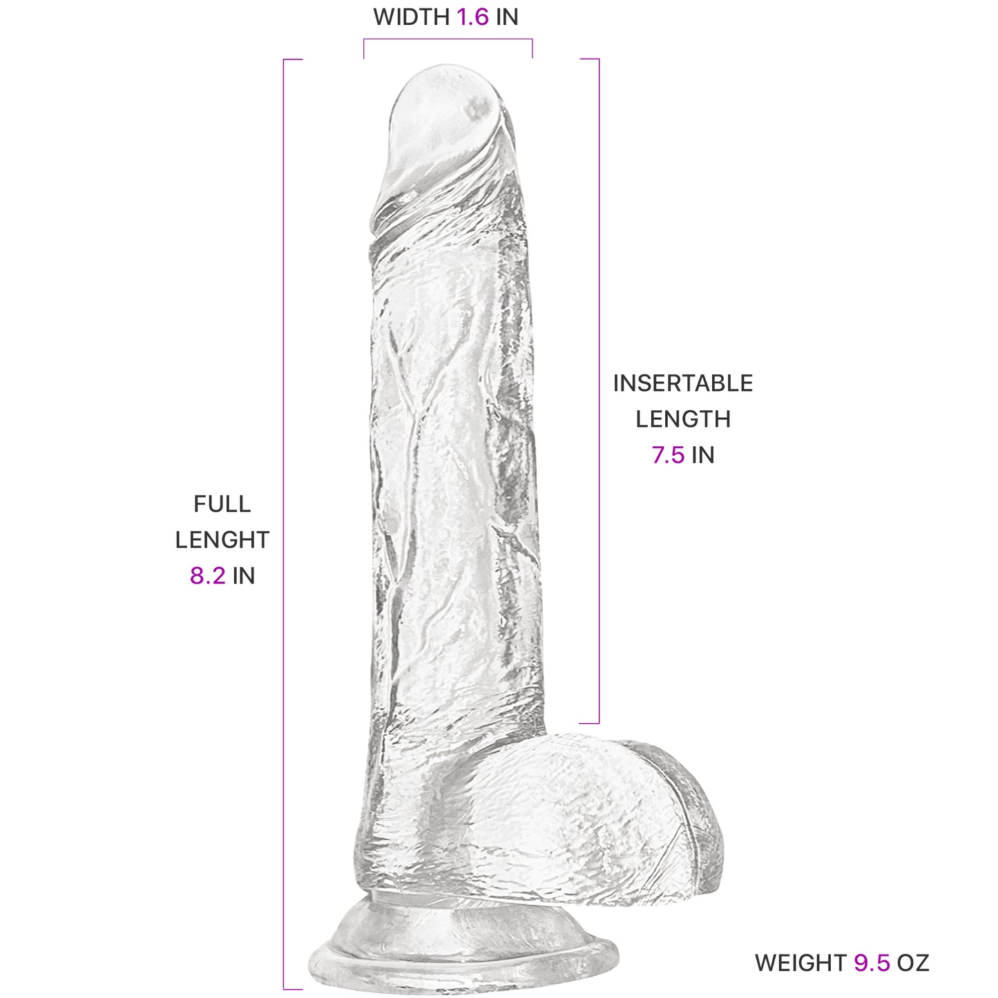 Clear Realistic Textured Jelly Dildo 8" with Suction Cup