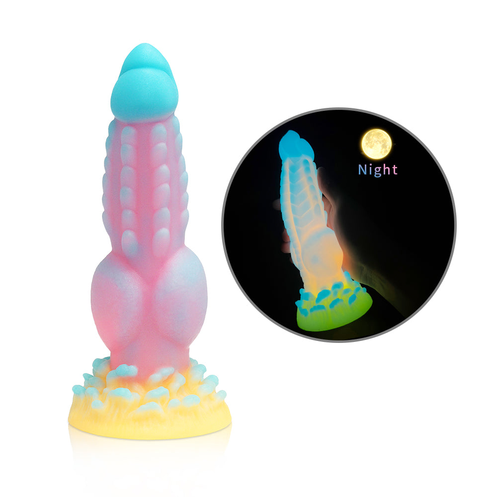 Pink-Blue-Yellow Fantasy Silicone Dildo with Knot