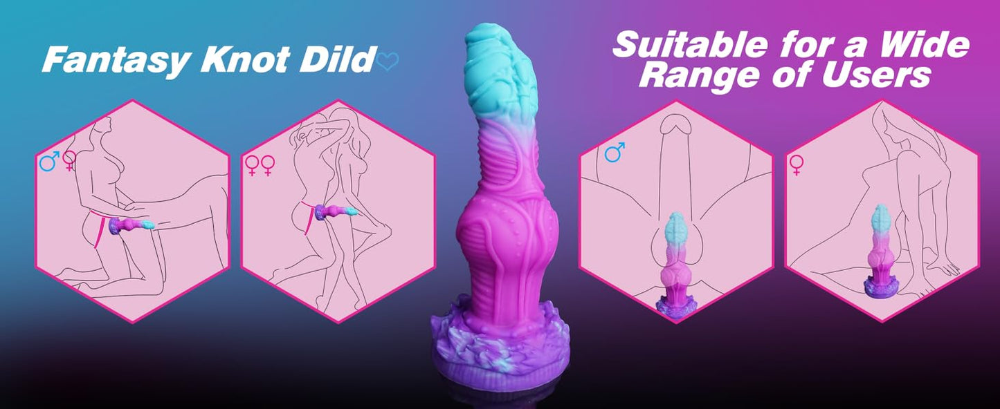 Curved Fantasy Dragon Knot Dildo – Blue Purple Silicone, 9.2"