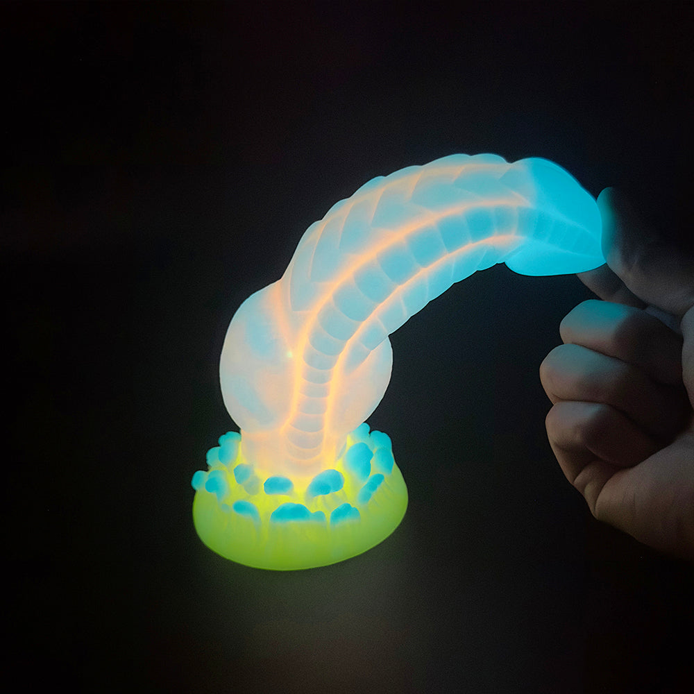 Pink-Blue-Yellow Fantasy Silicone Dildo with Knot