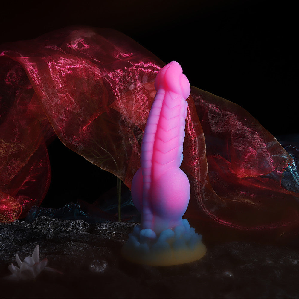 Pink-Blue-Yellow Fantasy Silicone Dildo with Knot