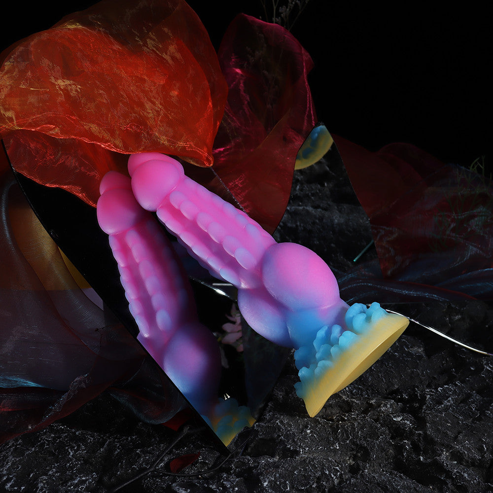 Pink-Blue-Yellow Fantasy Silicone Dildo with Knot
