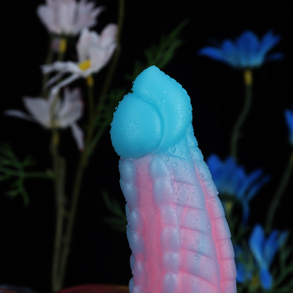 Pink-Blue-Yellow Fantasy Silicone Dildo with Knot