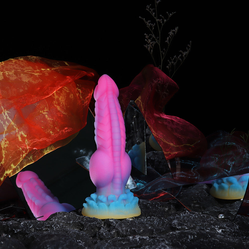 Pink-Blue-Yellow Fantasy Silicone Dildo with Knot