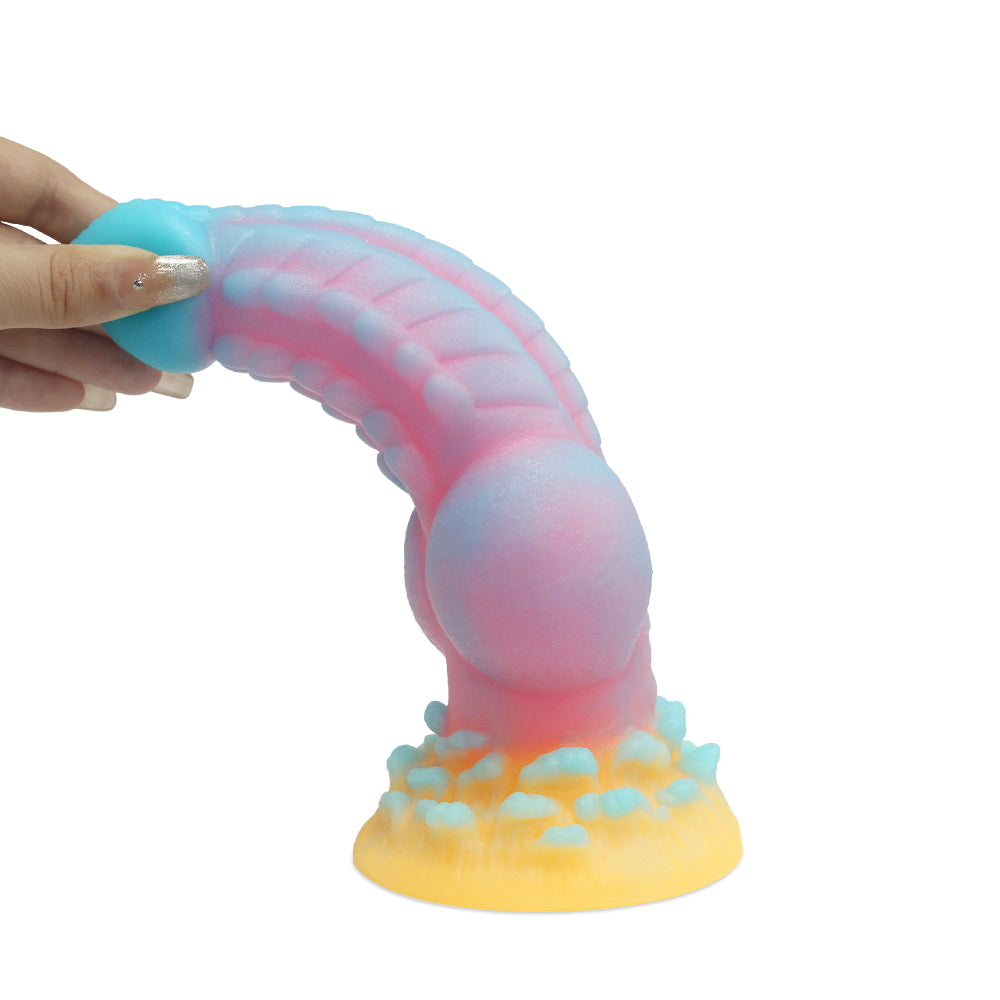 Pink-Blue-Yellow Fantasy Silicone Dildo with Knot