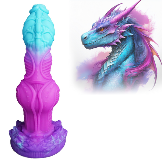 Curved Fantasy Dragon Knot Dildo – Blue Purple Silicone, 9.2"