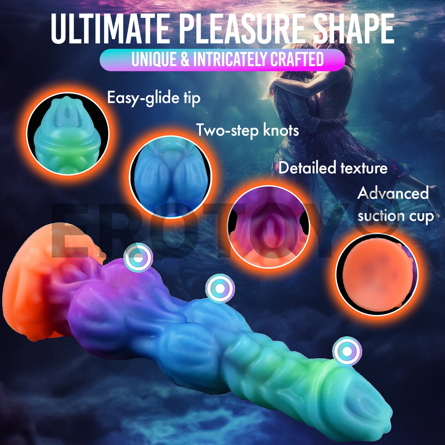 Big 2-Knot Colorful Fantasy Silicone Dildo – Glow-in-the-Dark