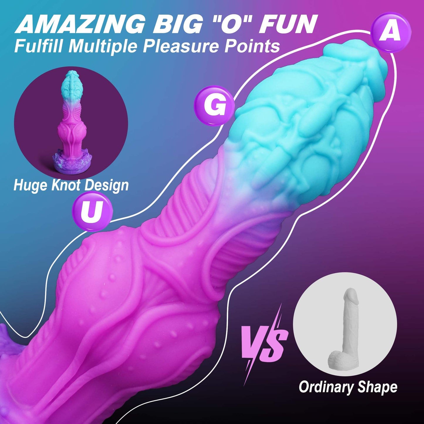 Curved Fantasy Dragon Knot Dildo – Blue Purple Silicone, 9.2"