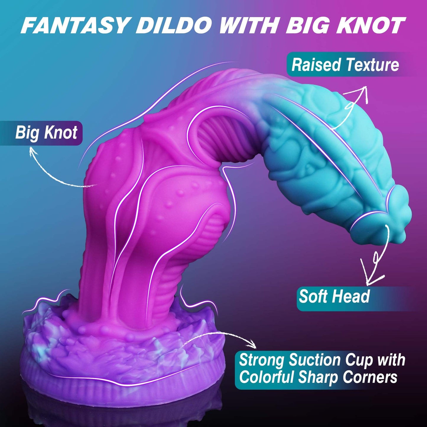 Curved Fantasy Dragon Knot Dildo – Blue Purple Silicone, 9.2"
