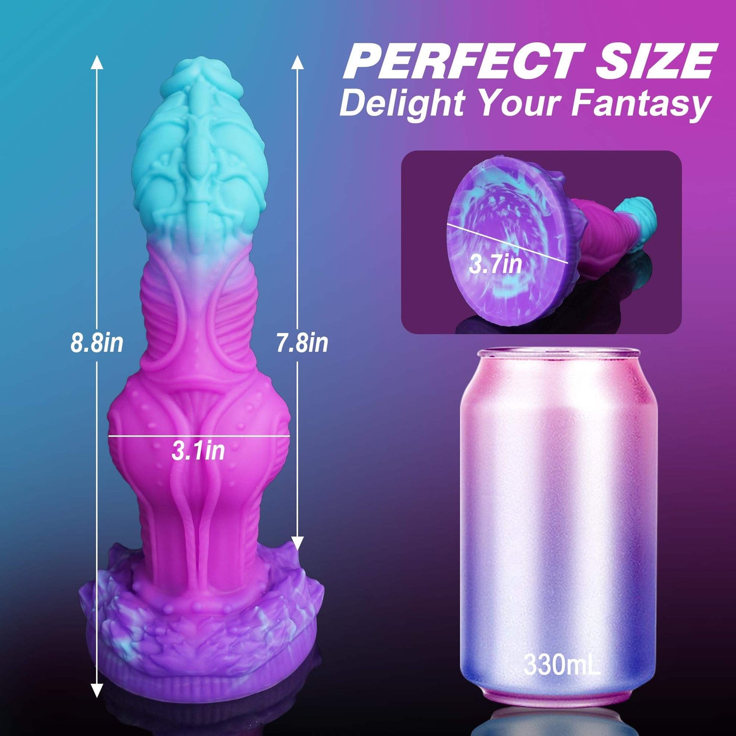 Curved Fantasy Dragon Knot Dildo – Blue Purple Silicone, 9.2"