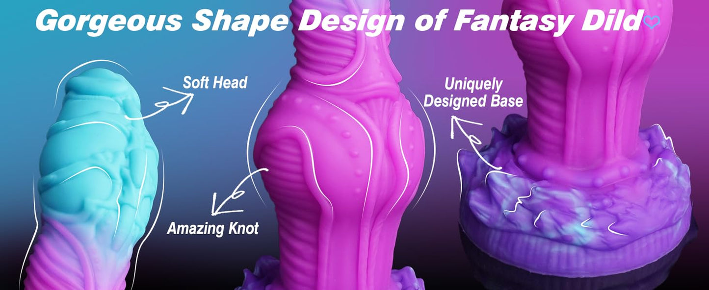 Curved Fantasy Dragon Knot Dildo – Blue Purple Silicone, 9.2"