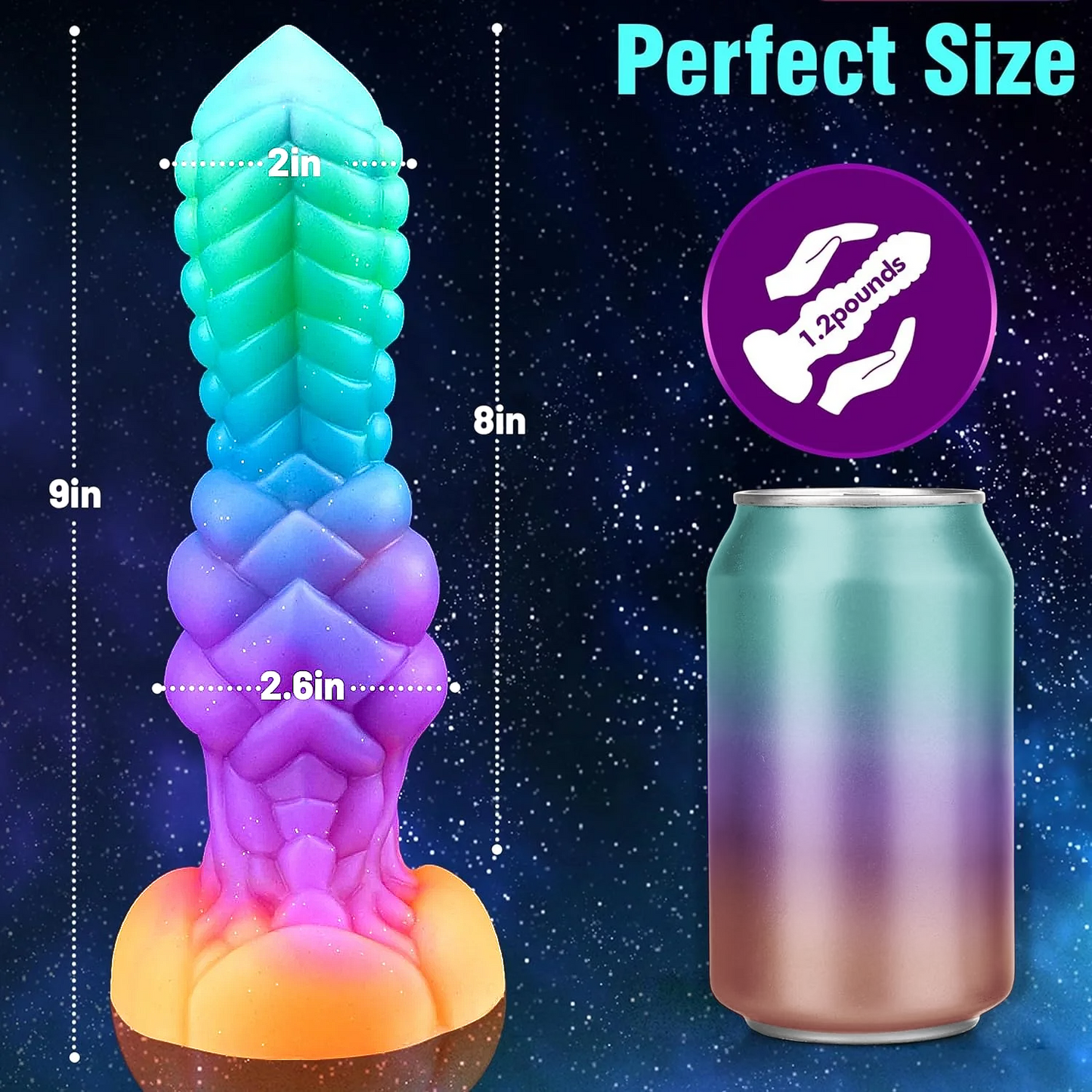 Thick Ribbed Fantasy Luminous Monster Dildo with Knot 9"