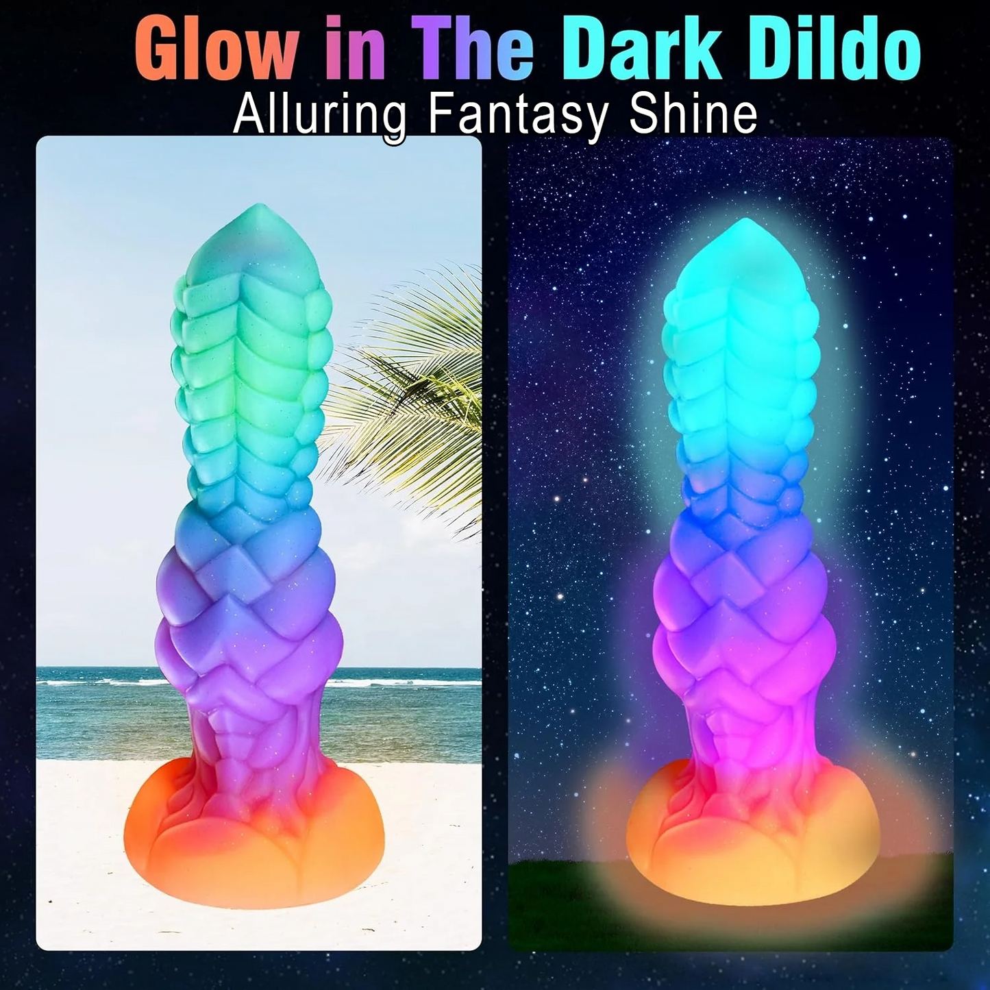 Thick Ribbed Fantasy Luminous Monster Dildo with Knot 9"