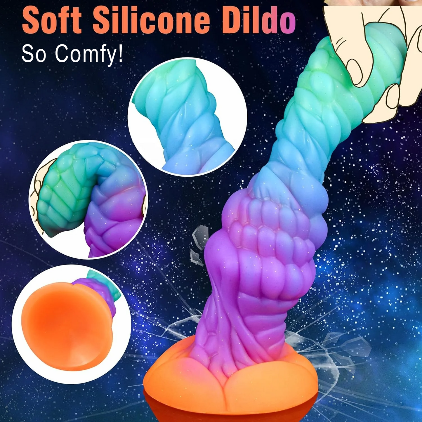 Thick Ribbed Fantasy Luminous Monster Dildo with Knot 9"