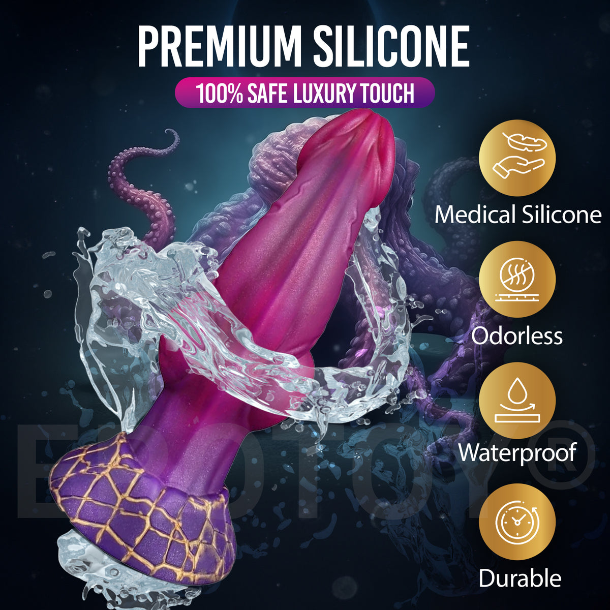Consolador monstruo de silicona colorido de 25 cm con nudo y enorme ventosa 