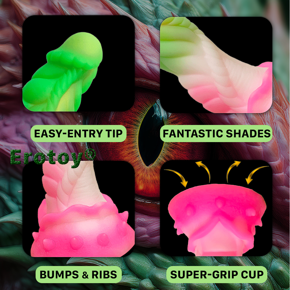 Big Monster Dildo Green-Pink Fantasy Silicone Sex Toy