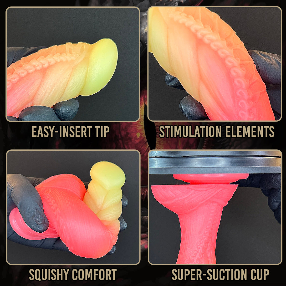 7.5" Curved Fantasy Dildo Orange-Yellow-Pink Neon Colors