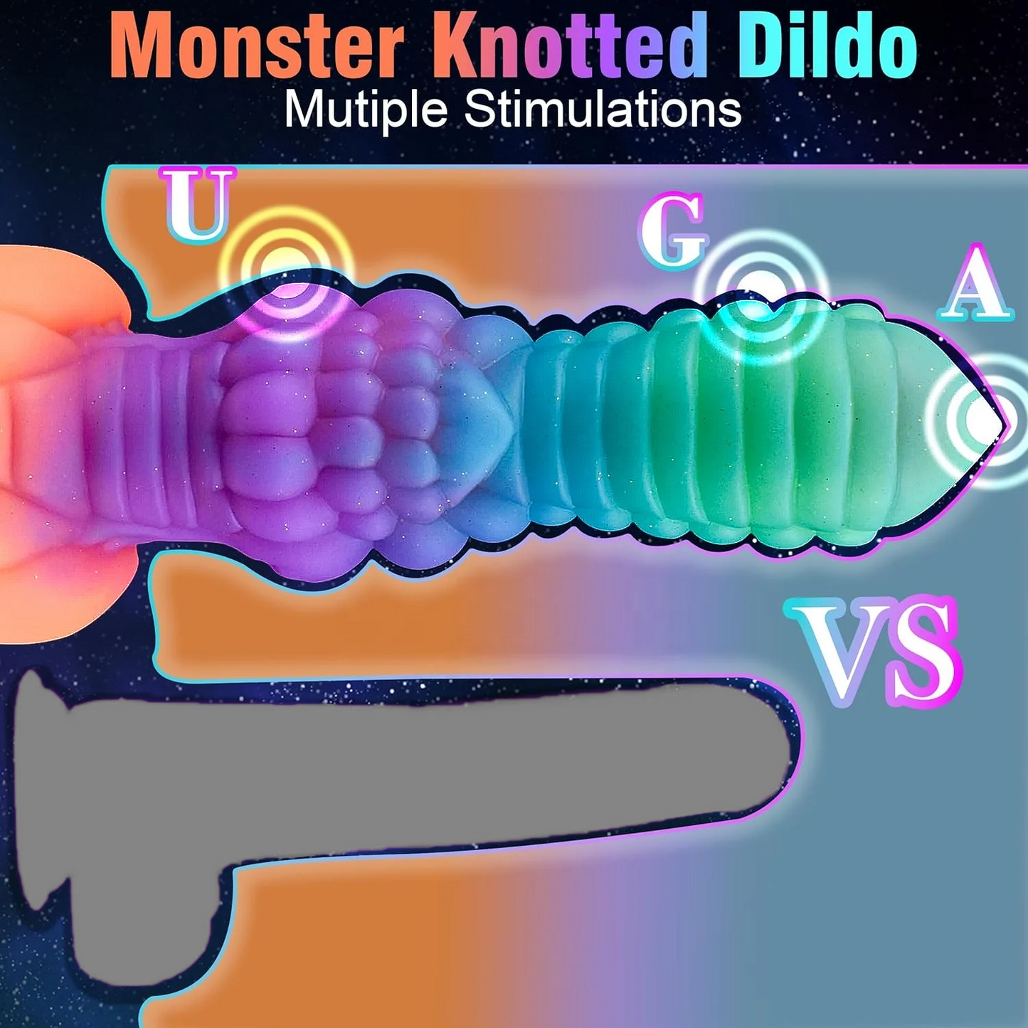 Thick Ribbed Fantasy Luminous Monster Dildo with Knot 9"