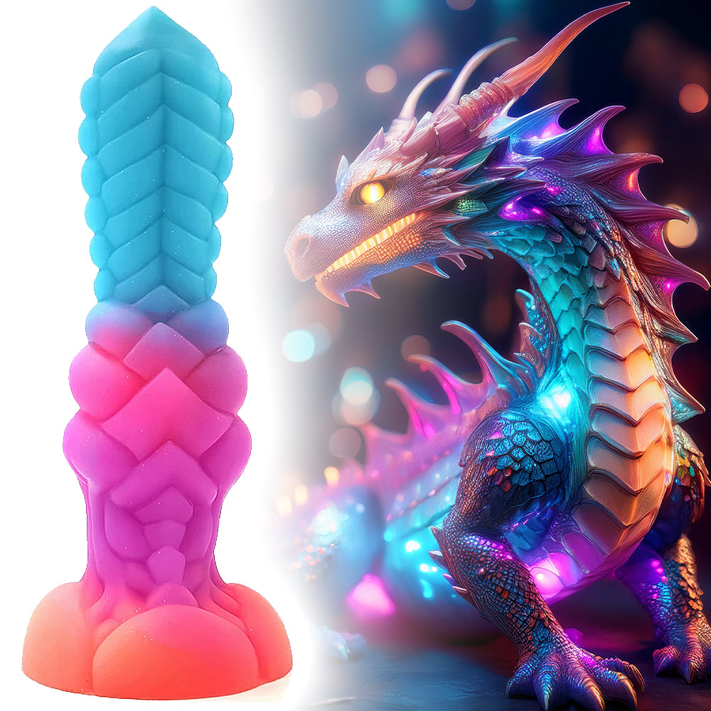 Thick Ribbed Fantasy Luminous Monster Dildo with Knot 9"
