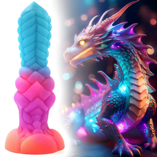Thick Ribbed Fantasy Luminous Monster Dildo with Knot 9"