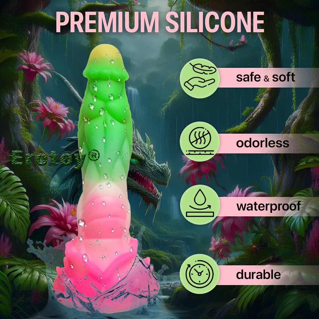 Big Monster Dildo Green-Pink Fantasy Silicone Sex Toy