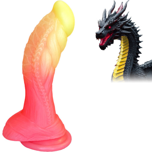 7.5" Curved Fantasy Dildo Orange-Yellow-Pink Neon Colors