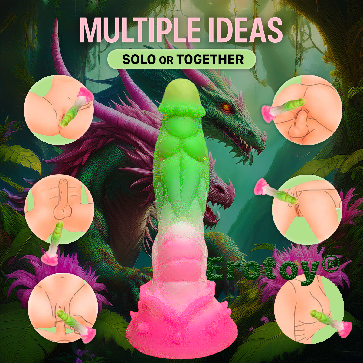 Big Monster Dildo Green-Pink Fantasy Silicone Sex Toy
