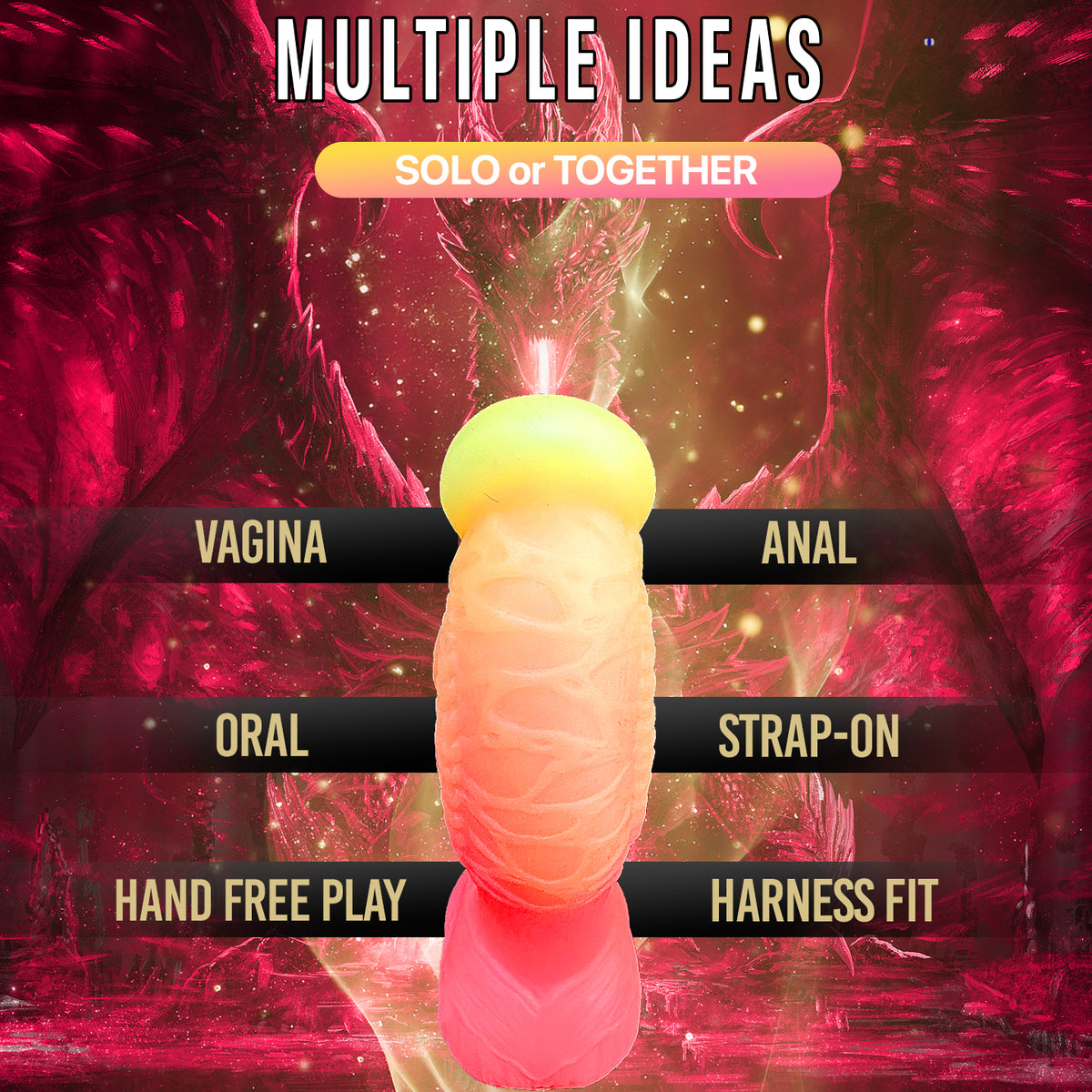 7.5" Curved Fantasy Dildo Orange-Yellow-Pink Neon Colors